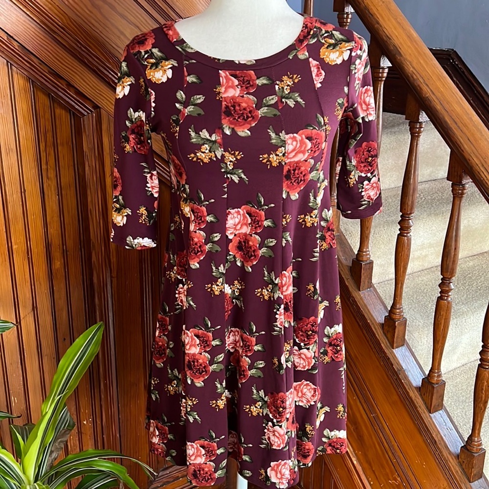 Pastel by Vivienne Honey Vanilla Girls Burgundy Floral Dress Sz 11/12